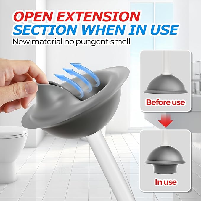FORASTO Toilet Plunger with Holder,Plungers for Bathroom with Holder,Heavy Duty Plunger with Cover,Bathroom Decor，Bathroom Accessories，Toilet Bowl Cleaners,Pearl White