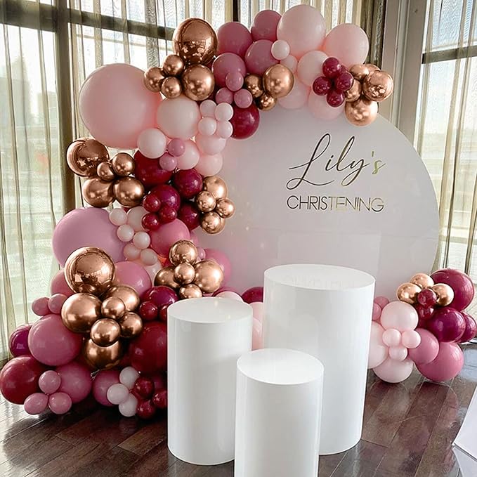 Burgundy Pink Balloon Garland Arch Kit, Burgundy Ruby Red Dusty Purple Pastel Pink Metallic Rose Gold Confetti Balloon Arch Kit for Women Girls Birthday Wedding Baby Bridal Shower Party Decorations