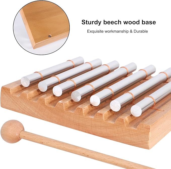 LIEKE 7 Tone Hand Chime Instrument Meditation Chime Mindfulness Bell with Nice Tone For Yoga Meditation Sound Healing Teachers' Classroom Management Tool