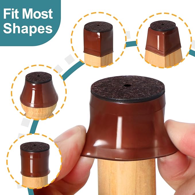 24 Pcs Chair Leg Floor Protectors Round, Silicone Felt Furniture Leg Pads Caps Covers for Hardwood Floors (Fit 1-5/16" to 2")