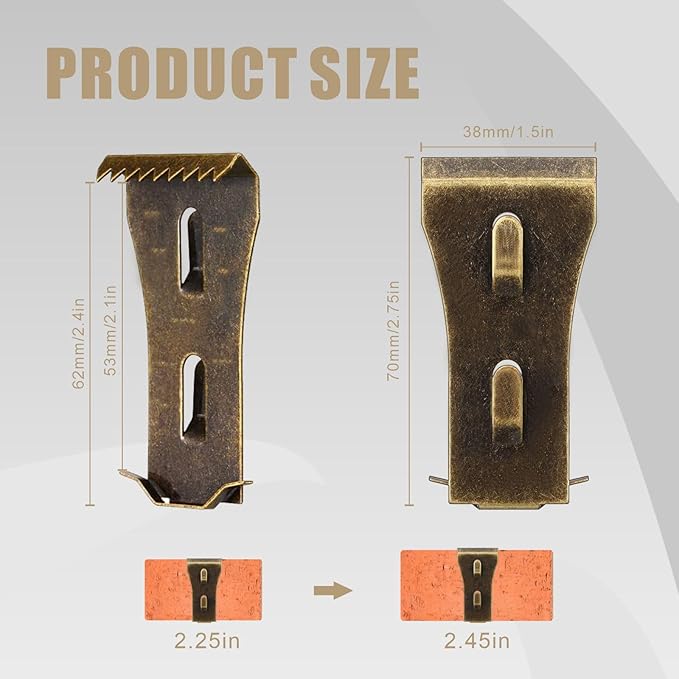Brick Clips - 8 Pcs Heavy Metal Wall Hangers for 2-1/4 to 2-3/8 Inch Bricks, Ideal for Outdoors & Home Decor