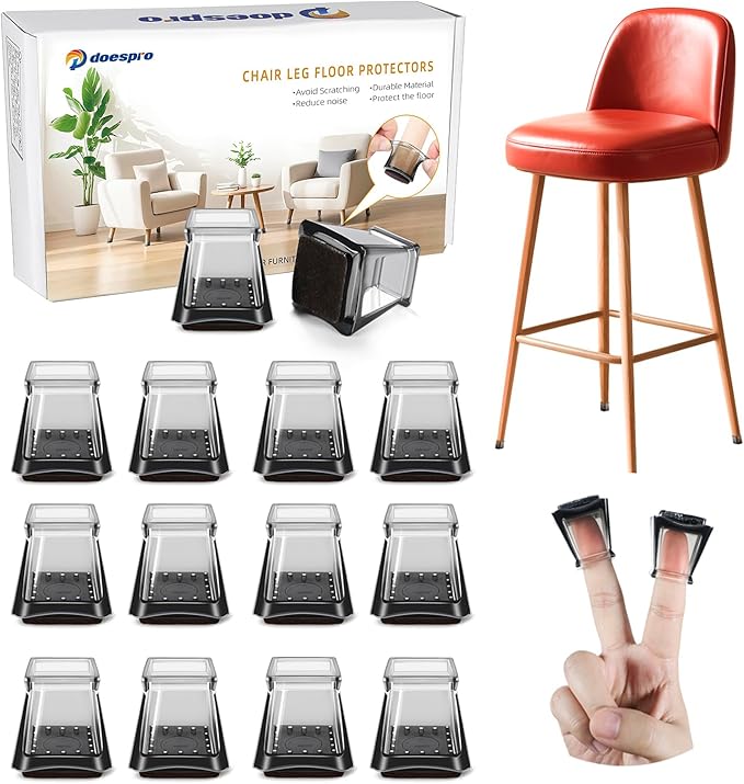 24 Pcs Extra Small Silicone Chair Leg Floor Protectors for Hardwood Floors Felt Furniture Pads Rubber Chair Leg Caps Silicone Cover Reduce Noise Anti Scratch-Black Square Fit (0.6 to 1 inch)