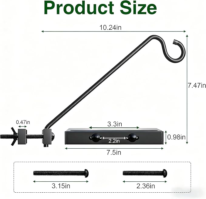 Josmimic 12-Inch 2 Pack Deck Bird Feeder Hanger for Railing, Outdoor Decor Plant Hanger, Balcony Railing Hook - 22LB Capacity - for Hanging Plants, Bird Feeders, Lanterns, Wind Chimes