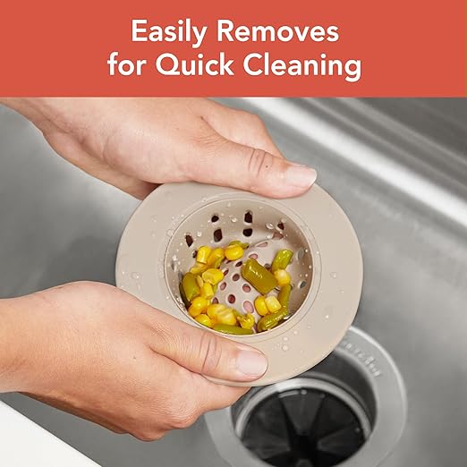 Spectrum Silicone Sink Strainer 2-Pack - Flexible Kitchen Sink Drain Strainer, Fits Standard Sinks, Drain Guard Catch Food Debris for Sink Protection, Easy Removal, Dishwasher Safe, Taupe