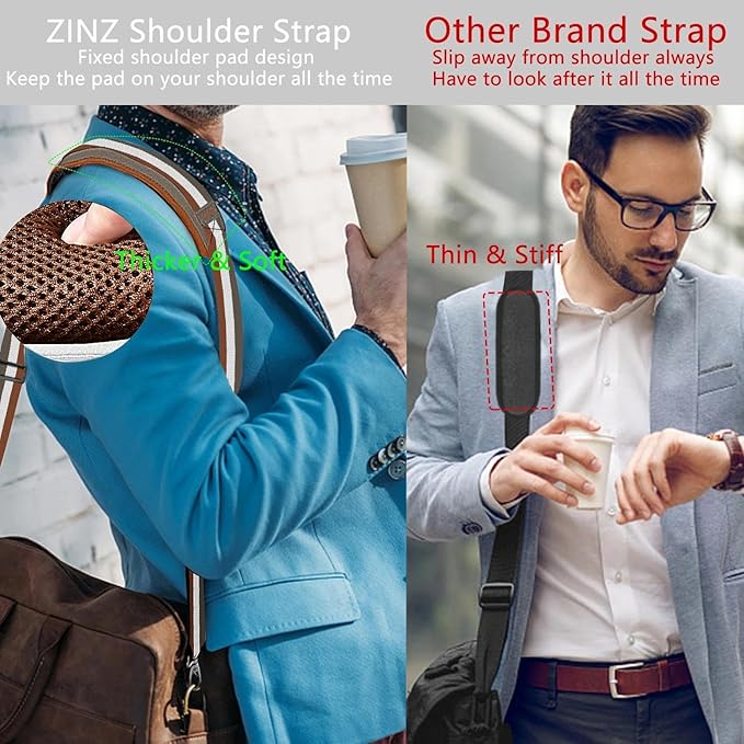 ZINZ Shoulder Strap 58" Ultra-Thick Fixed Padded and Adjustable Buckles Crossbody Strap for Briefcase Laptop Bag Luggage