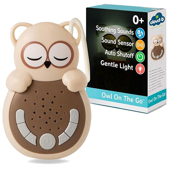 Cloud b Travel Comforting Sound Machine w/Calming Light | 4 White Noise and 4 Lullabies | Re-Activating Smart Sensor | Sweet Dreamz Owl On The Go