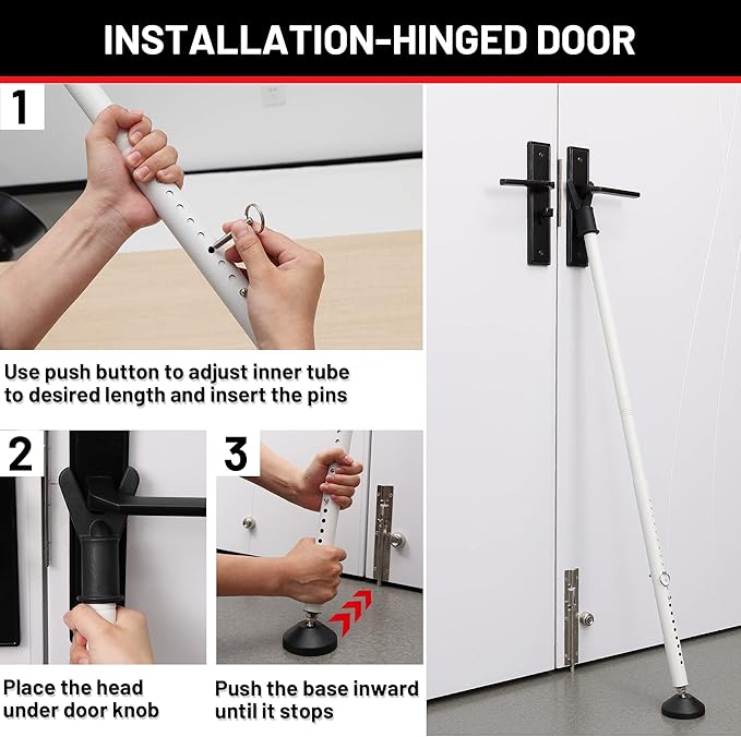 Door Security Bar - Heavy Duty Door Jammer Security Bar - Adjustable Sliding Door Security Bars - Doors Stoppers Security for Patio, Window, Front Door Apartment, Home, Hotel Room
