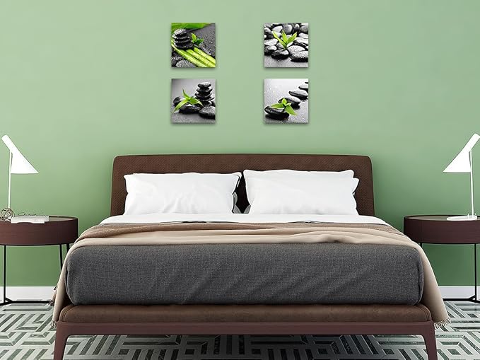 Biufo Zen Stones Canvas Wall Art Pictures Relaxed Print Artwork for Bathroom Yoga Spa Room Decor (Black, 12"x12"-4Pcs)