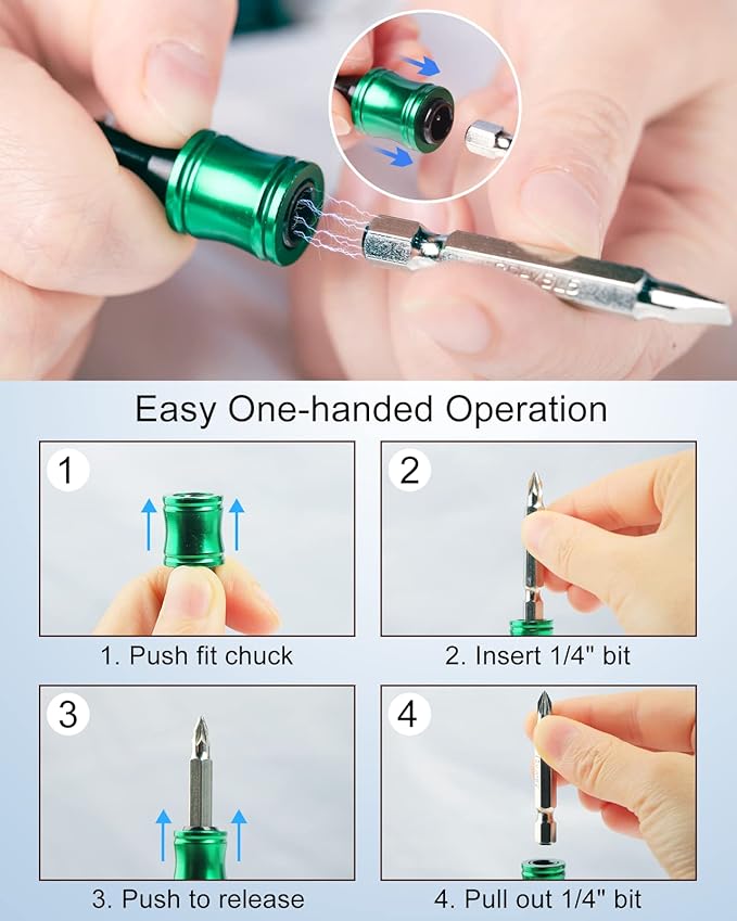 Katerk 6pcs 1/4 inch Hex Shank Aluminum Alloy Screwdriver Bits Holder 2 Sets, Light-weight Quick-change Extension Bar Keychain Drill Screw Adapter Change Portable (With Black Carabiner)