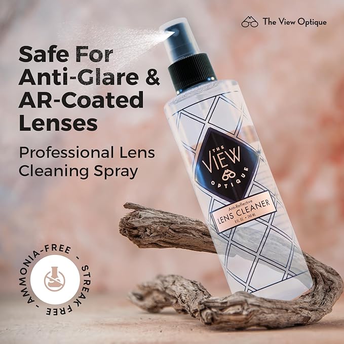 Anti-Reflective Lens Cleaner Spray Kit – (1) 8oz & (1) 1oz Glasses Cleaner Spray for Eyeglasses, Sunglasses, Lenses, Screens & Camera Cleaning Kit (2 Piece Set)