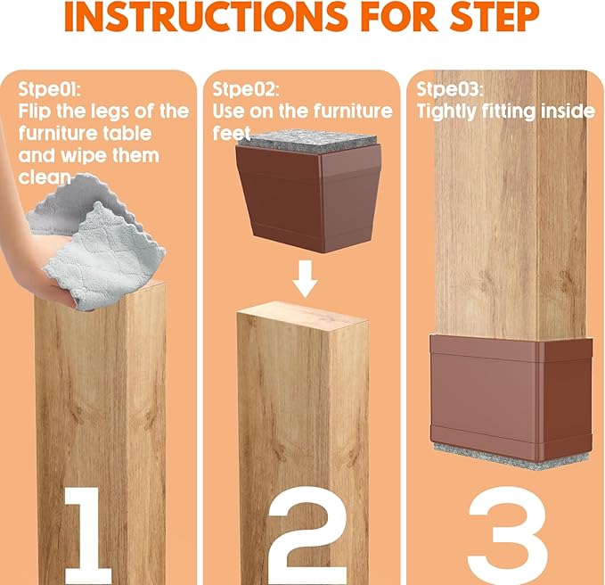 Rectangle Chair Leg Protectors for Hardwood Floors, 16 PCS Silicone Covers to Protect Wood Tile Floors Felt Pads Furniture Leg Caps Reduce Noise. Easy to Move. (Brown, 0.75 x 1 Inch, Rectangle)