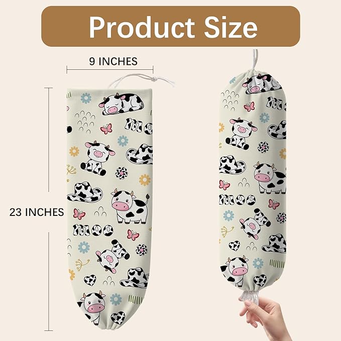 Cow Plastic Bag Holder Dispenser, Plastic Grocery Bag Organizer & Wall Mount Paper Trash Bags Saver Storage for Kitchen Home Pantry Decor, Cute Cow Shopping Bags Storage Dispenser