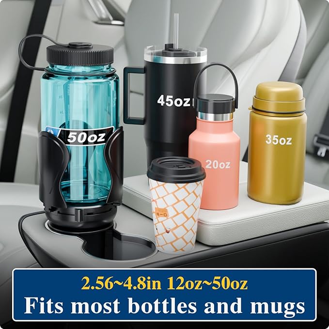 2Pack Car Cup Holder Expander, Cup Holder Extender Adapter with Expandable Arm and Adjustable Base, Compatible with Yeti Ramblers, Hydro Flasks, Stanley, Owala Most Coffee Mugs Bottles & Cups