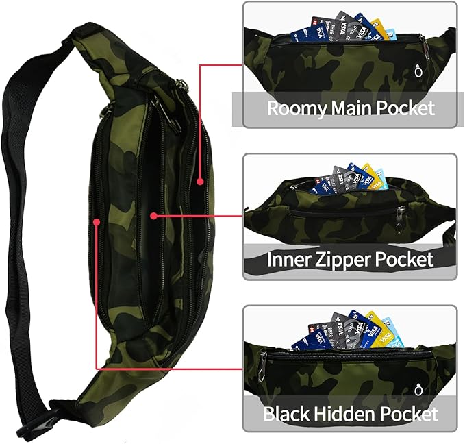 Fanny Packs for Men and Women, Waterproof Sports Waist Pack Bag for Travel, Hiking, Running - Hands-free