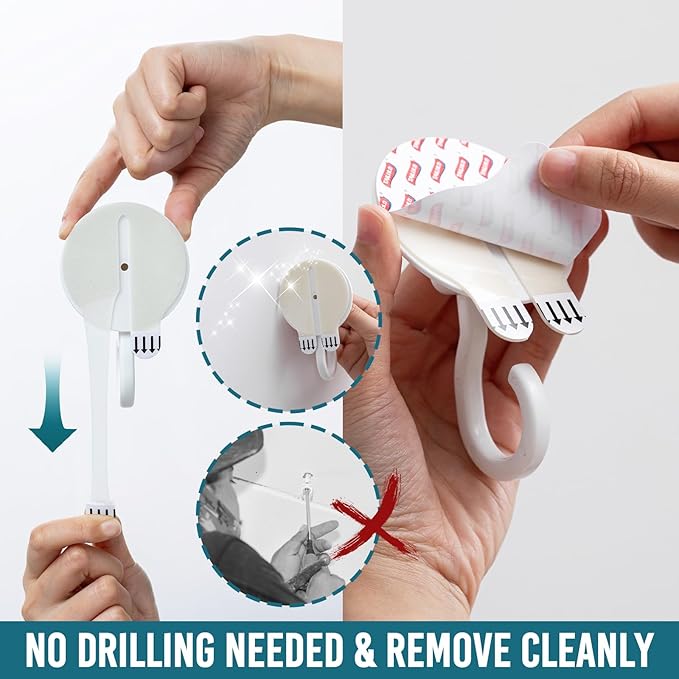 TAILI Adhesive Ceiling Hooks for Hanging Plants, Heavy Duty No-Drill Removable Sticky Wall Hooks Hanging Christmas Lights Garland Coat for Door Kitchen, Renter Friendly - 6 Pack White