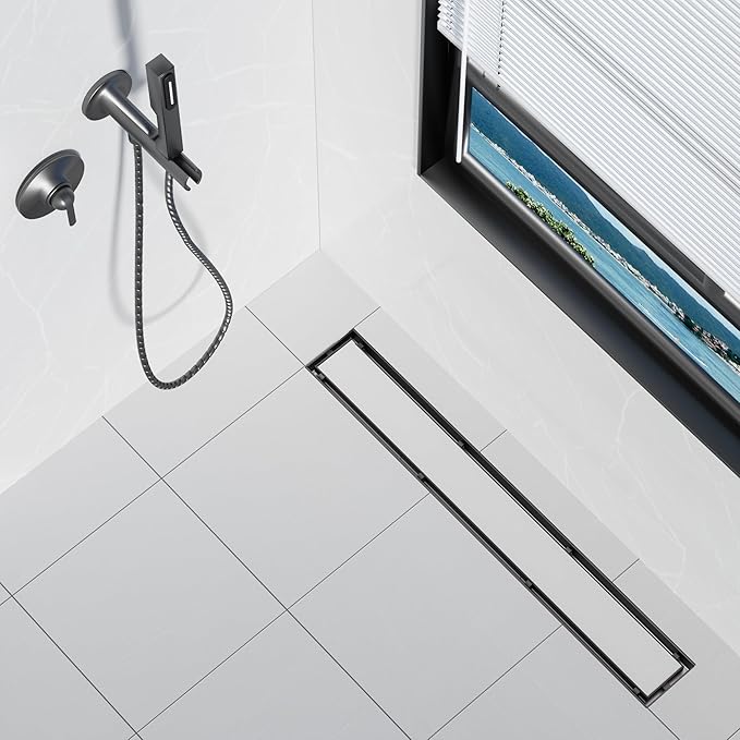 Neodrain 36 in Matte Black Linear Shower Drain with 2-in-1 Flat & Tile Insert Cover, 304 Stainless Steel Rectangle Shower Floor Drain, Bathroom Shower Drain