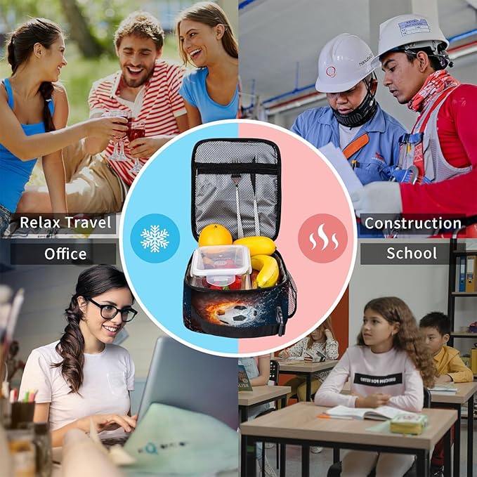 Pardick Club Football Tote Lunch Box Insulated Lunch Bag Tote Cooler Freezable Meal Prep Bag Waterproof Leakproof Cooler Lunch Container For Picnic Office
