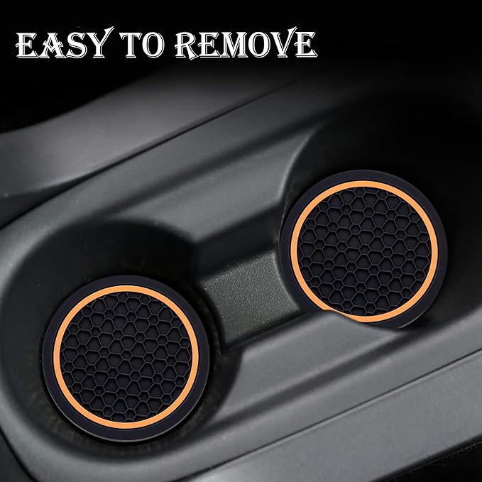 2-Piece Anti-Slip Car Cup Coaster Set – 2.75 Inch Auto Insert Drink Mats, Perfect for Coffee & Beverages – Stylish Interior Decor for Women & Girls (Black & Orange)