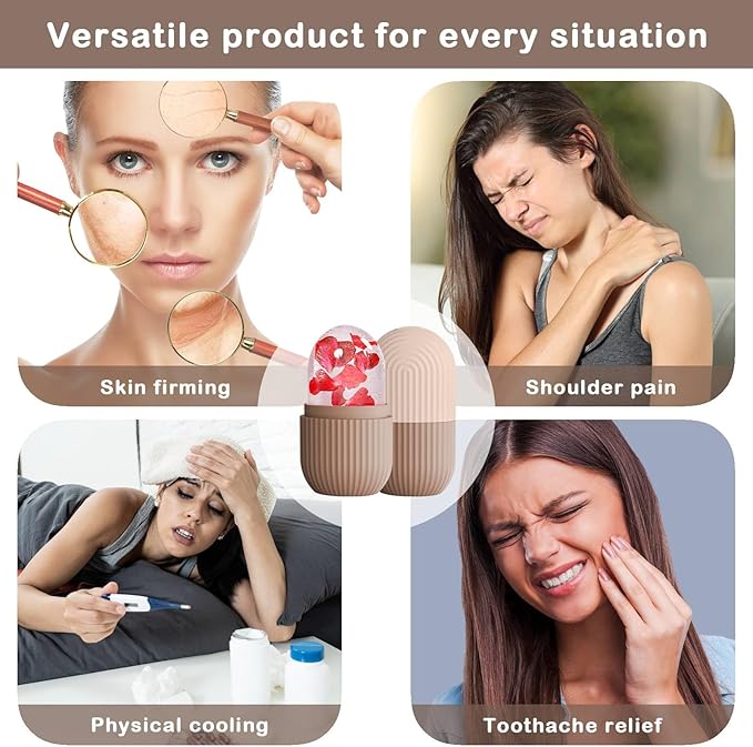 XHJRI Ice Face Roller Massager, Ice Cube Roller for Face, Eyes and Neck, Naturally Conditioning and Skin Care, De-Puff Eye Bags, Reduce Migraine Pain, Reusable Massage Silicone Ice Mold (Coffee)