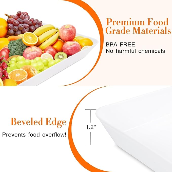 WOWBOX 4 pcs Serving Tray for Entertaining, Grilling BBQ Accessories, Serving Platters for Snacks, Fruit, Reusable Plastic Trays for Serving Food and Pantry Organization in Kitchen & for Parties