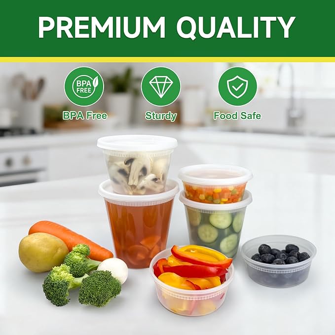 Dealusy 50 Sets of 8 oz Deli Containers with Lids, Leak-Proof BPA-Free Plastic Take Out Bowls, Food Storage Containers for Takeout Meal Prep Storage, Freezer, Microwave & Dishwasher Safe