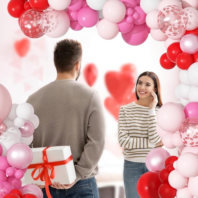 Ouddy Party Red and Pink Balloons Arch Garland Kit, Different Sizes 18 12 10 5 Inch Rose Red Latex Confetti Red and Pink Balloon for Birthday Wedding Engagement Party Decorations