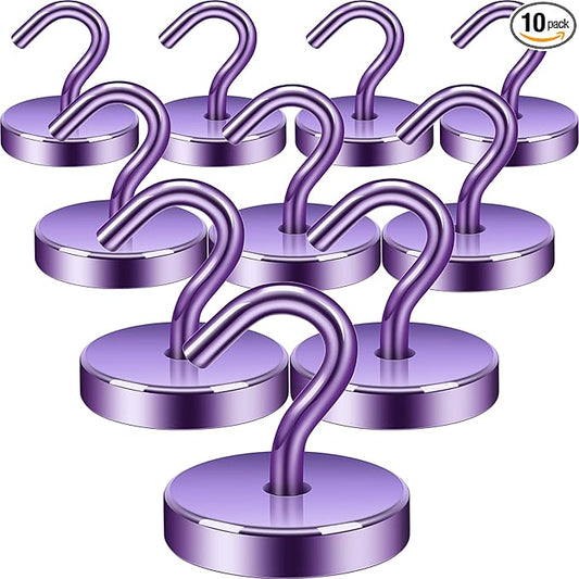 Neosmuk Magnetic Hooks, Cruise Ship Essentials, 120lb+ Heavy Duty Magnetic Hooks for Cruise Cabins, Refrigerator, Grill, Hanging, and Travel | Extra Strong Must-Haves Magnet Hook,Purple, Pack of 10