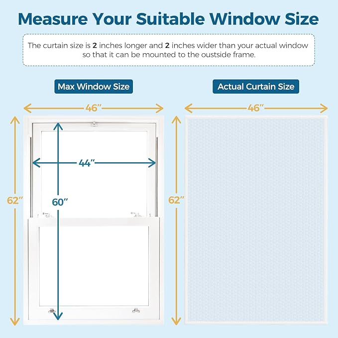 Window Insulation for Winter, Curtain Size 46 Inch x 62 Inch, Thermal Insulated Plastic Bubble for Winterizing, Fits to 44" x 60" Window to Keep Warm