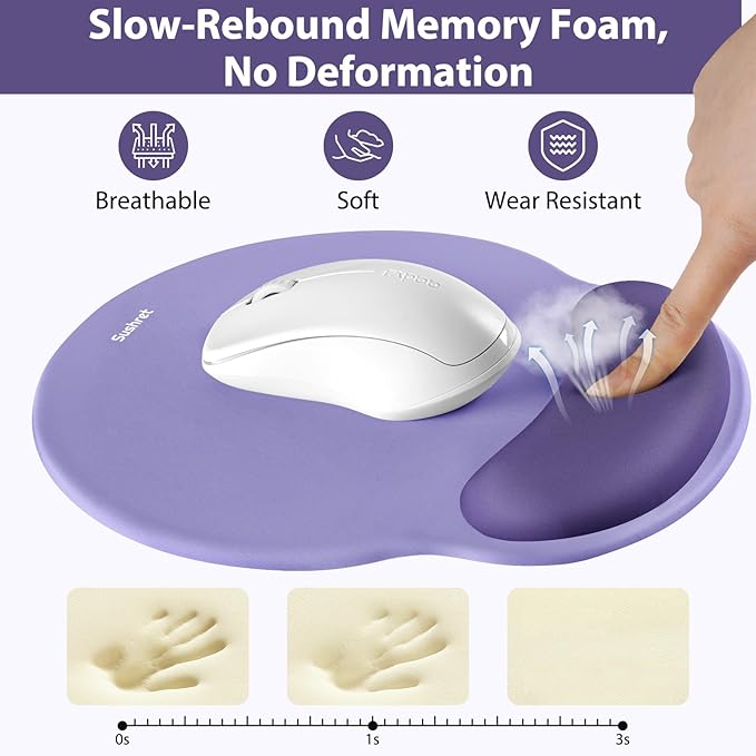 Mouse Pad and Keyboard Wrist Rest, 3-in-1 Gel Memory Foam Ergonomic Mouse Pad with Wrist Rest Set, Gaming Mousepad Arm Cushion Support for Computer Office Desk Accessories Cute Setup, Purple