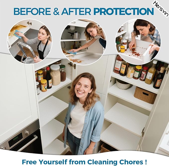 Hersvin Shelf Liners 16 in x 20 ft EVA Drawer Mats, Non-Adhesive Cupboard Protector, Kitchen Cabinet Lining Fridge Liner (Clear Crossed Stripe, 40.7x610cm)