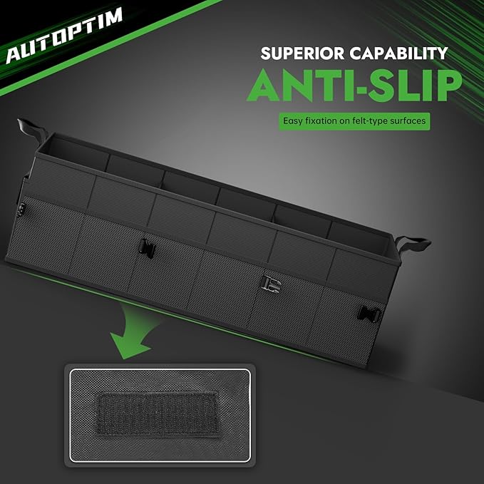 AUTOPTIM Car Trunk Organizer - 85L Collapsible Car Organizer with Non Slip Bottom for Groceries, Trunk Storage with Base Panel for SUV Sedan Van, 3 Compartments (Black, X-Large)