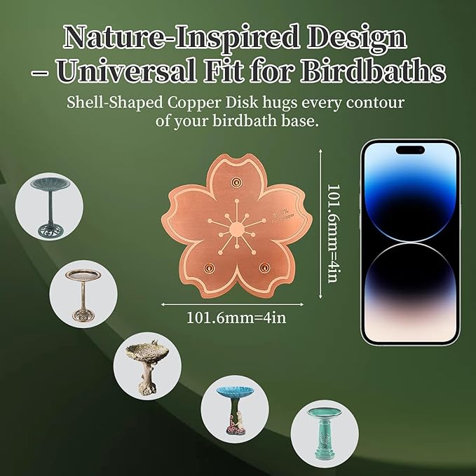Bird Bath Copper Disk, 2pcs Flower Shaped 99.99% Pure Copper Cleaning Disc Plate for Physical Safe Water Purification All-Season for Outdoor Wildlife Bird Bowls Birdbaths Solar