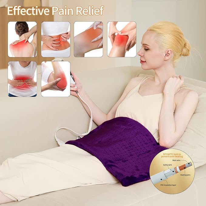 Heating Pad for Neck and Shoulders and Back,Weighted Shoulder Heating Pad for Pain Relief with Dry&Moist Heat Therapy, Auto-Off, 9ft Extra Long Wire,Gifts for Mom Women,Dark Blue, 17"*33" Purple