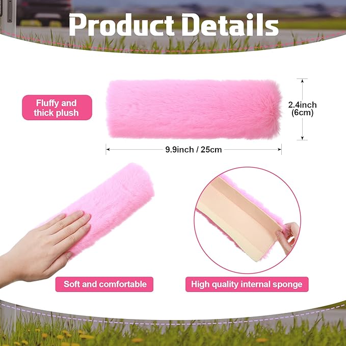 Boao 4 Pack Faux Sheepskin Car Seat Belt Pads Seatbelt Protector Soft Seat Belt Shoulder Strap Cover Comfort Harness Pad(Pink, 9.9 Inch)