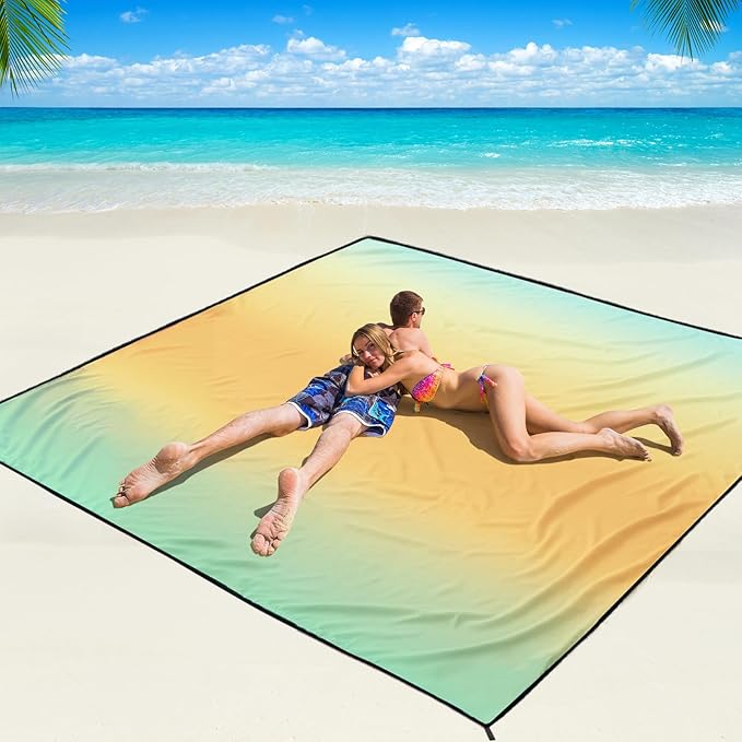 Beach Blanket Waterproof Sandproof Beach Mat 79" X 83"/10'x9' for 2-8 Adults Quick Drying Outdoor Picnic Mat Beach Accessories for Travel, Camping, Hiking