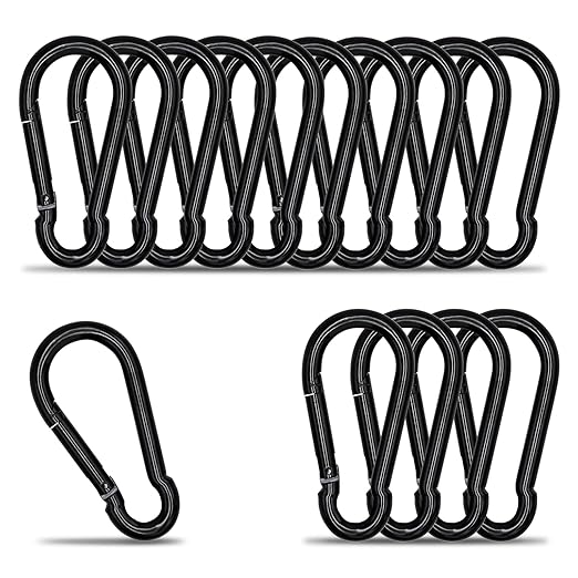 KINLINK 15 Pack Black Carabiner Clip, 2.75 inch Heavy Duty Spring Snap Hook, Small Carabiner Clips for Outdoor Camping, Swing Set, Hammock, Hiking Travel, Fishing, Quick Link Keychain