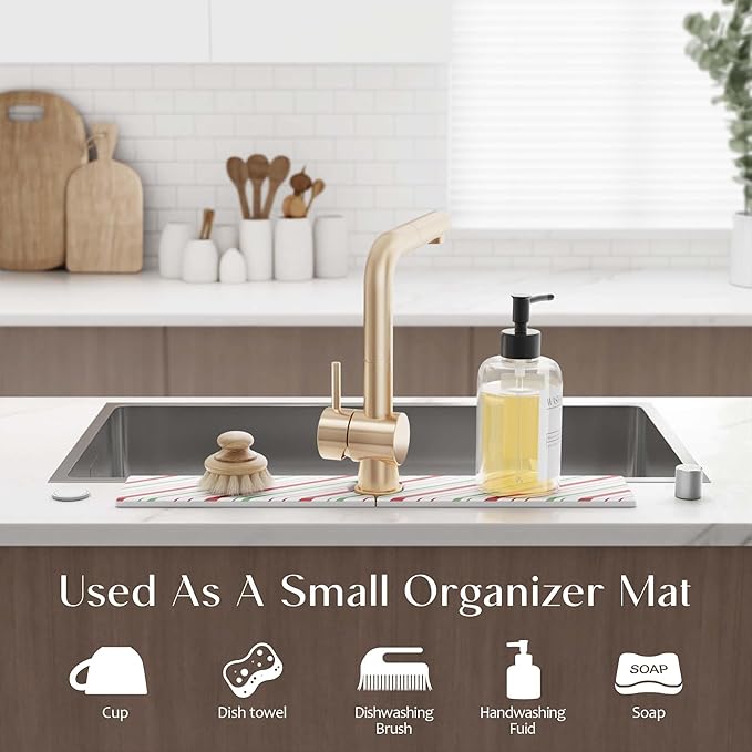Stone Faucet Mat for Kitchen Sink, Diatomite Drying Stone Mat for Kitchen Counter, Prevent Moisture – Sink Splash Guard Home Decor (Red/Green, 23.6" x 3.9")