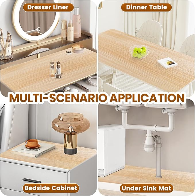 Drawer Shelf Liner for Kitchen Cabinets Non-Adhesive, Non Slip Shelf Paper Waterproof Thickened Cabinet Liners for Shelves, Strong Grip Mats for Cupboard, Dresser, Pantry, Beige, 17.5 in x 30 FT