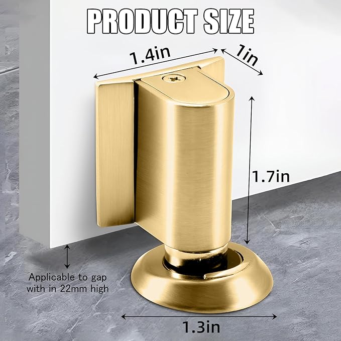 Door Wedge Stopper, New Magnetic Doors Stoppers for Bottom of Door, No Drill Invisible Doorstops for Inside Door, Heavy Duty Magnetic Doors Catch Holder, Keep Doors Open (Brushed Gold)