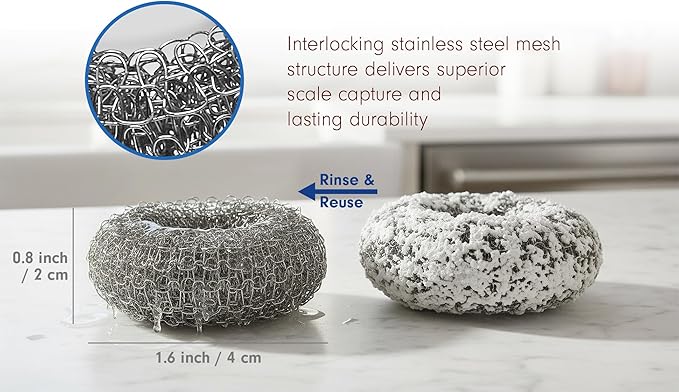 Tredoni Reusable Limescale Remover Ring 0.8x1.6 - Boiler/Kettle Furring Descaler Stainless Steel Mesh 2x4cm