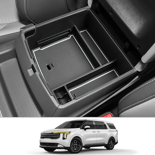 CDEFG Compatible with 2025 Kia Carnival Center Console Organizer Tray 2022-2025 Kia Carnival LX LXS EX SX SX Prestige Accessories Middle Console Organizer 2025 Carnival Armrest Storage Box (White)
