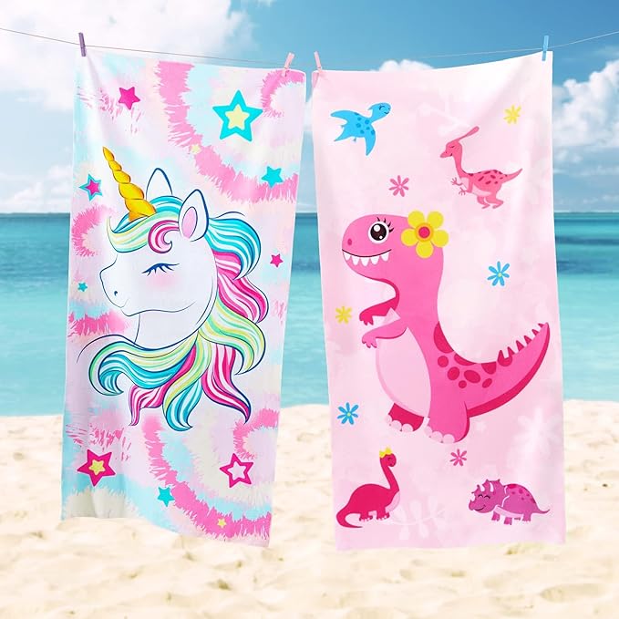 WERNNSAI Unicorn Kids Beach Towel for Girls - 30” x 60” Unicorn Sand Free Swim Towels for Girls Bath Pool Camping Travel Towel Quick Dry Ultra Absorbent Super Soft Beach Blanket Bath Shower Towel