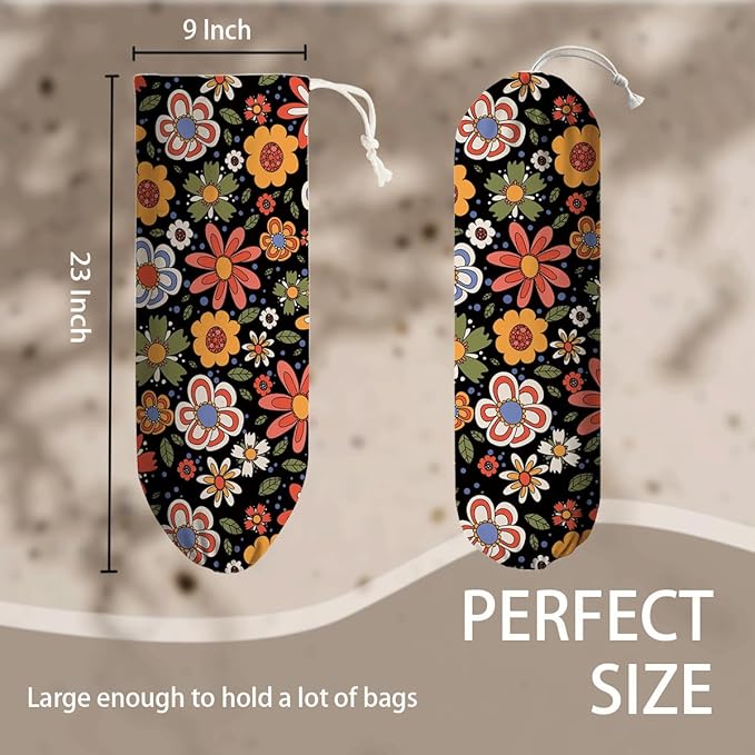Flower Plastic Bag Holder, Wall Mount Grocery Bags Organizer, Washable Car Trash Bags, Kitchen Housewarming Gifts for Women Family Friends Grandma Mom, Kitchen Pattern Garbage Bag 59