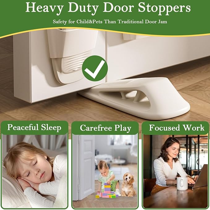 Fursafe&Q Rubber Door Stoppers for Bottom of Door, Door Stop Wedge with Holder, Heavy Duty Doorstops 4 Pack, Wall Protector for Home & Office & School & Commercial Doorstop Keep Open Stack White