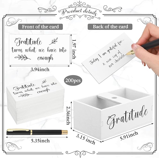 Clabby Gratitude Jar Thanksgiving Gifts Include 200 Cards 1 Pen 1 Blessing Jar Wood Box Practice Thankful Appreciation Gratitude Note Cards Kit for Families Friends Employee Coworkers(White)