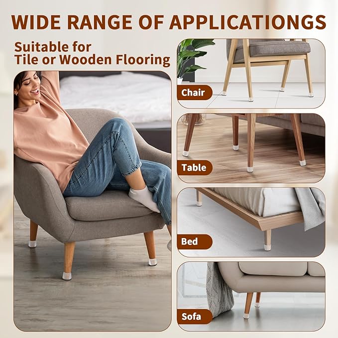 36Pcs Round Chair Leg Floor Protectors, Silicone Chair Feet Caps to Protect Tile Floors, Felt Pads Furniture Leg Caps Covers from Scratches and Noise (Darkgrey Edging, Fit: 1.3" - 2")