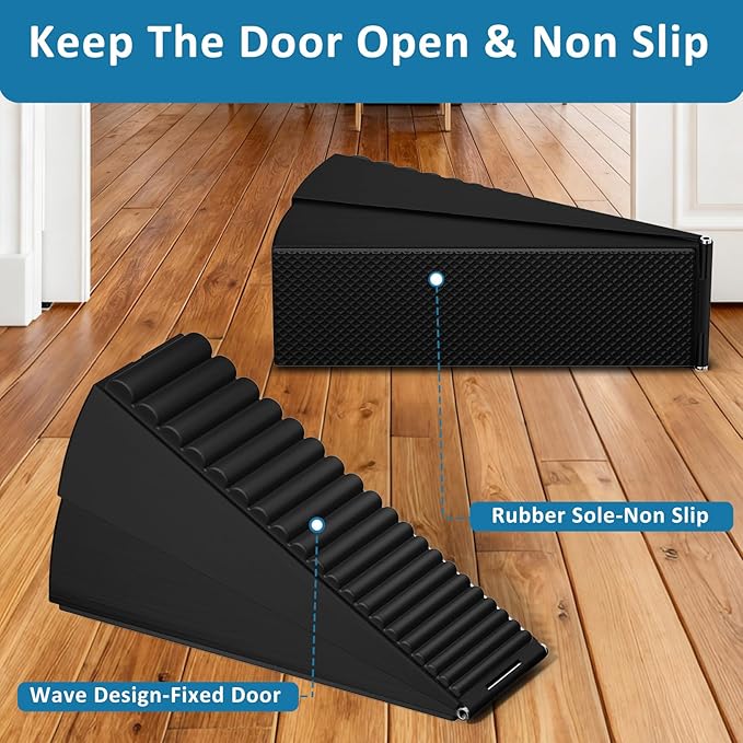 Heavy Duty Door Stopper, Adjustable Spring Large Stopper, 3 Inches High Tall Wedge Stoppers for Bottom of Door, Door Stop Suits Any Heavy Door, Black