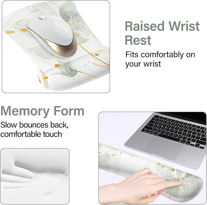 MOSISO Desk Mat Keyboard Mouse Pad Set, Large Gaming Mouse Pad & Keyboard Wrist Rest & Mousepad with Wrist Rest & Coaster, Ergonomic Non-Slip Home Office Mousepad with Memory Foam, Green