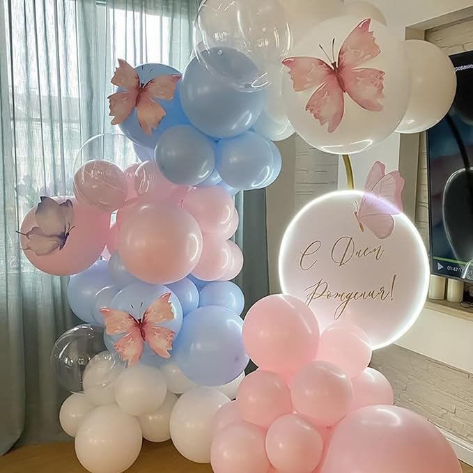 Pink and Blue Balloons Garland Arch Kit,Gender Reveal Balloon,Pink Blue White Clear Party Latex Balloons with 18/12/5 Inch Different Sizes for Gender Reveal Birthday Baby Shower Wedding Anniversary
