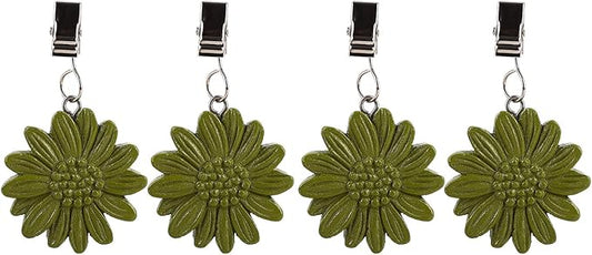 TwoFish Home Set of 4 Green Sunflower Resin Tablecloth Weights Clips Green Sunflower Handicraft Tablecloth Clamps Pack of 4
